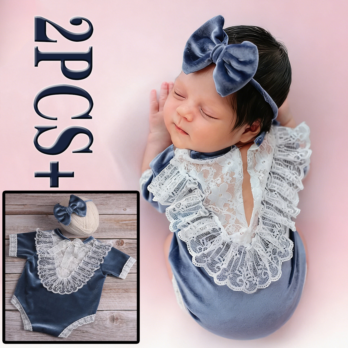 Baby Clothing Brands - 2pcs Newborn Photo Costume Velvet Blue