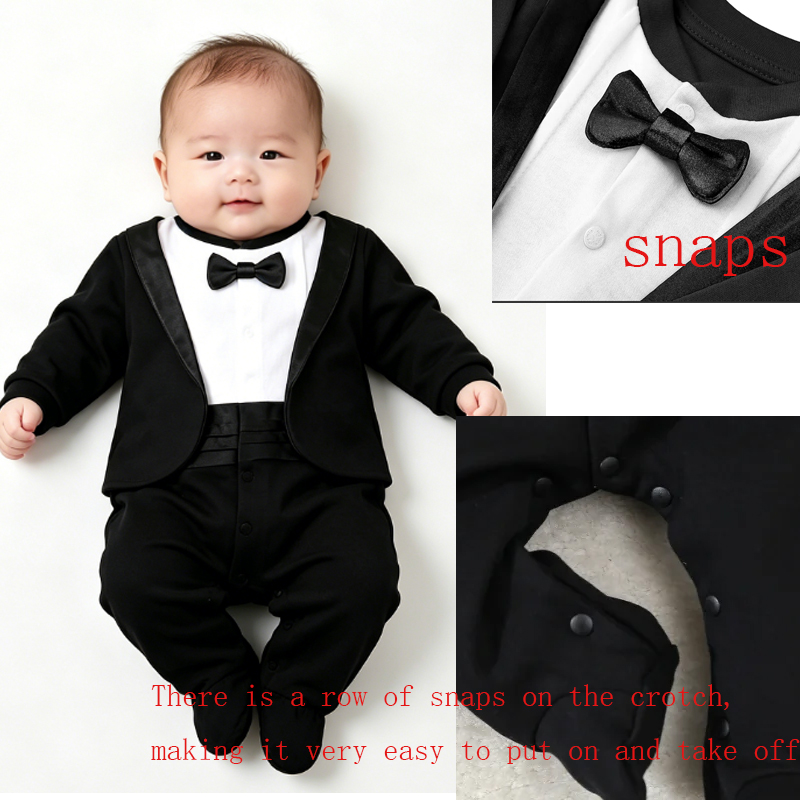 Baby Sleep Suit - Newborn Boy Gentleman Tuxedo Footed Romper,