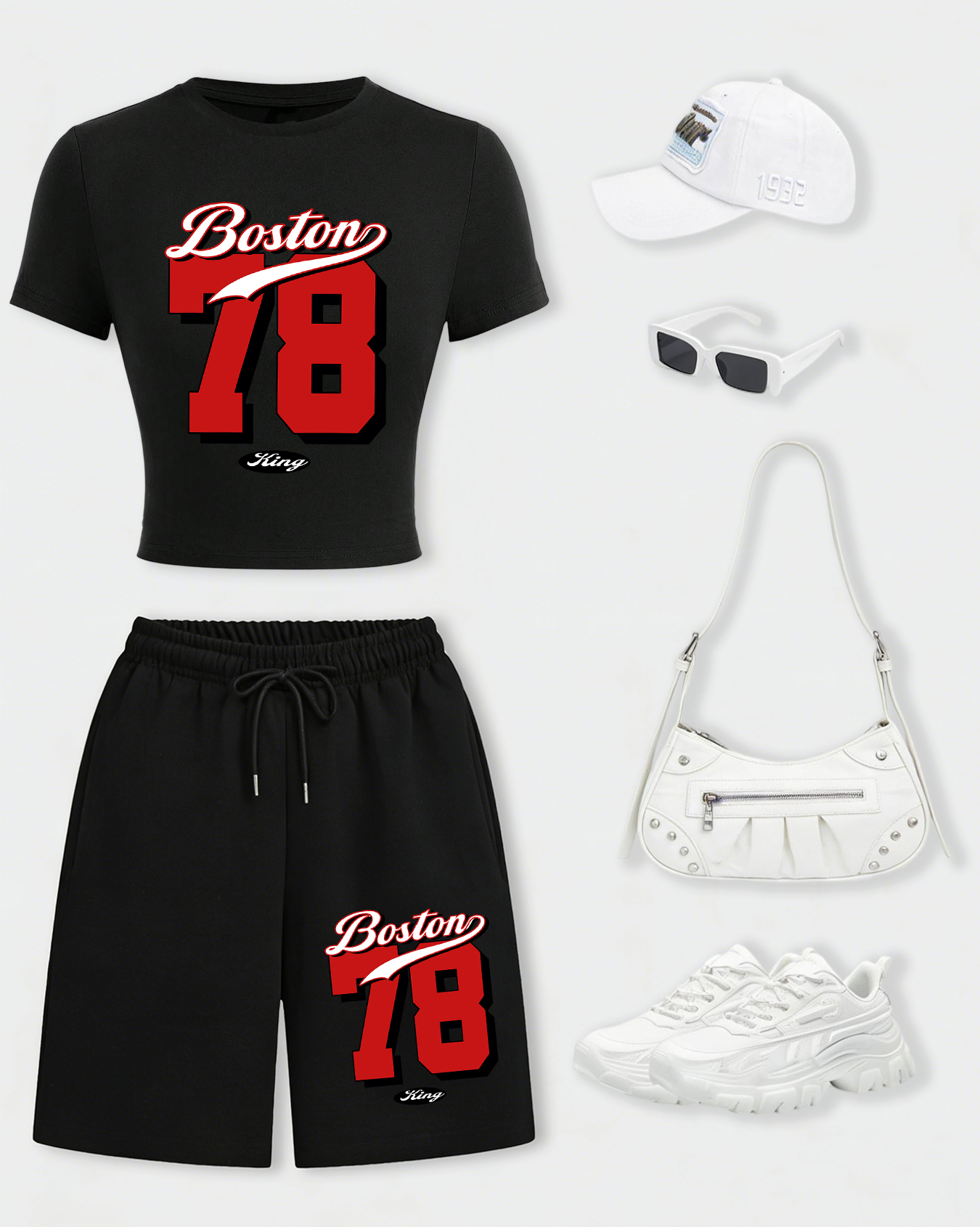 Summer Short Set - Boston Number 78 Design Womens Crop