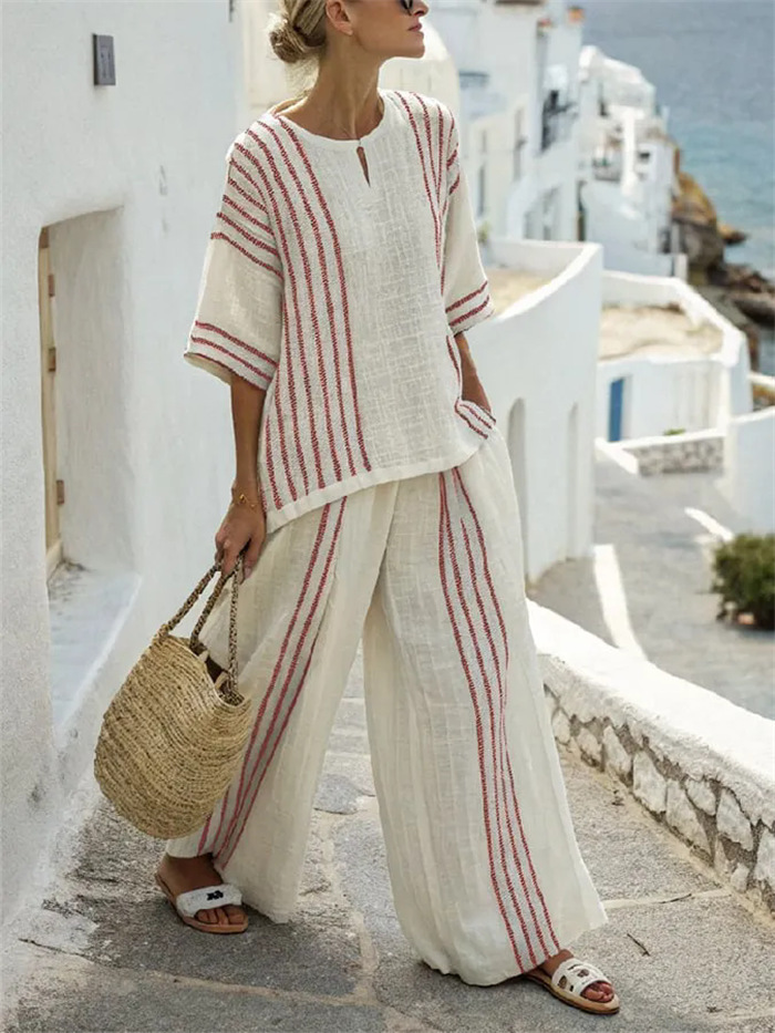 Breathable Casual Set Striped  - Summer Short Set avis et prix