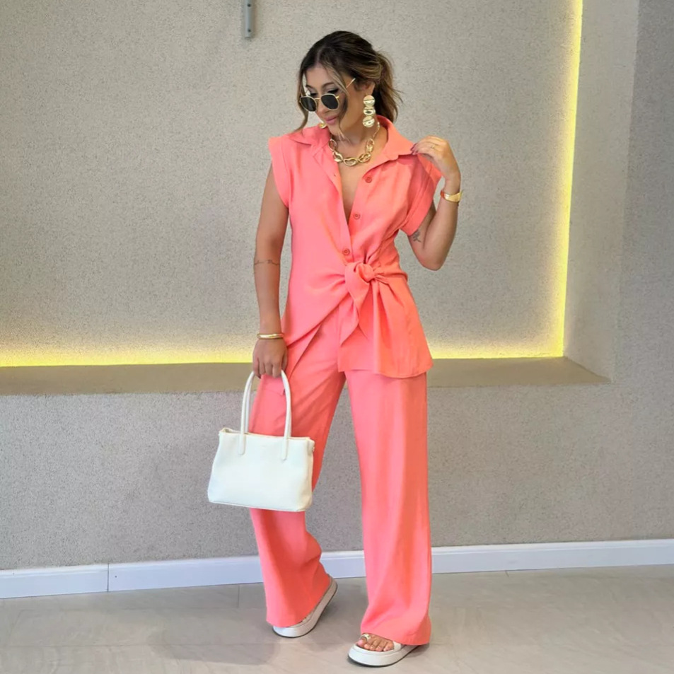 Women Tie Waist Short Sleeve T - Summer Short Set avis et prix