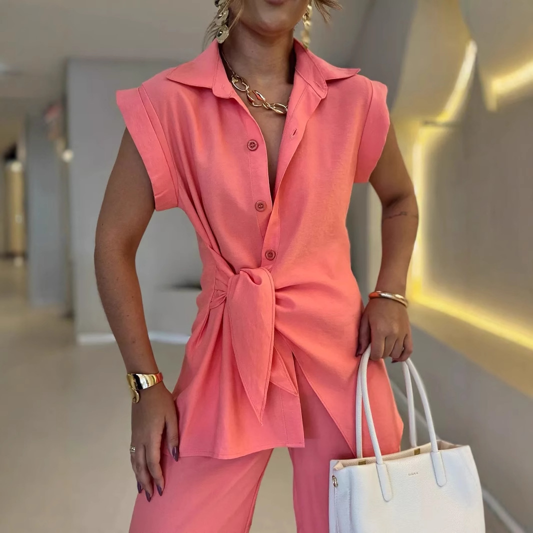Women Tie Waist Short Sleeve T - Summer Short Set avis et prix